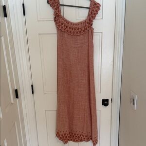Women’s Scoop Neck Crochet Trim Maxi Dress — Rust Brown
